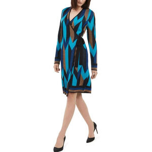 NWT INC Concepts Women's Size Large Blue Gold Long Sleeve Wrap Sweater Dress